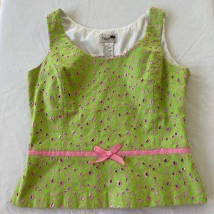 Island Republic Women's Sleeveless Green Pink Floral Top Side Vents & Zip Lined